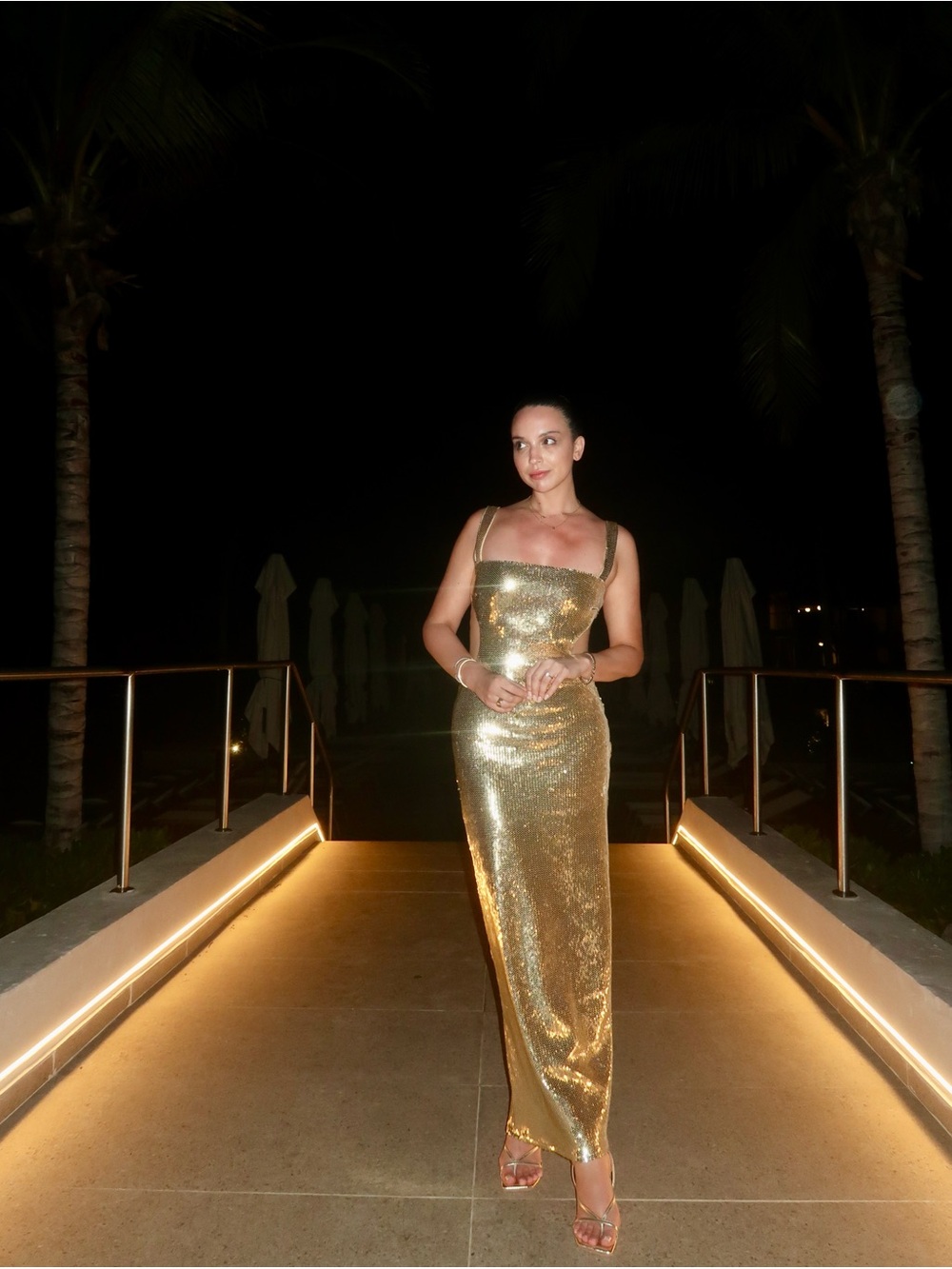 MESHKI Adoria Gold Sequin Cutout Column Dress - Picture 4 of 6